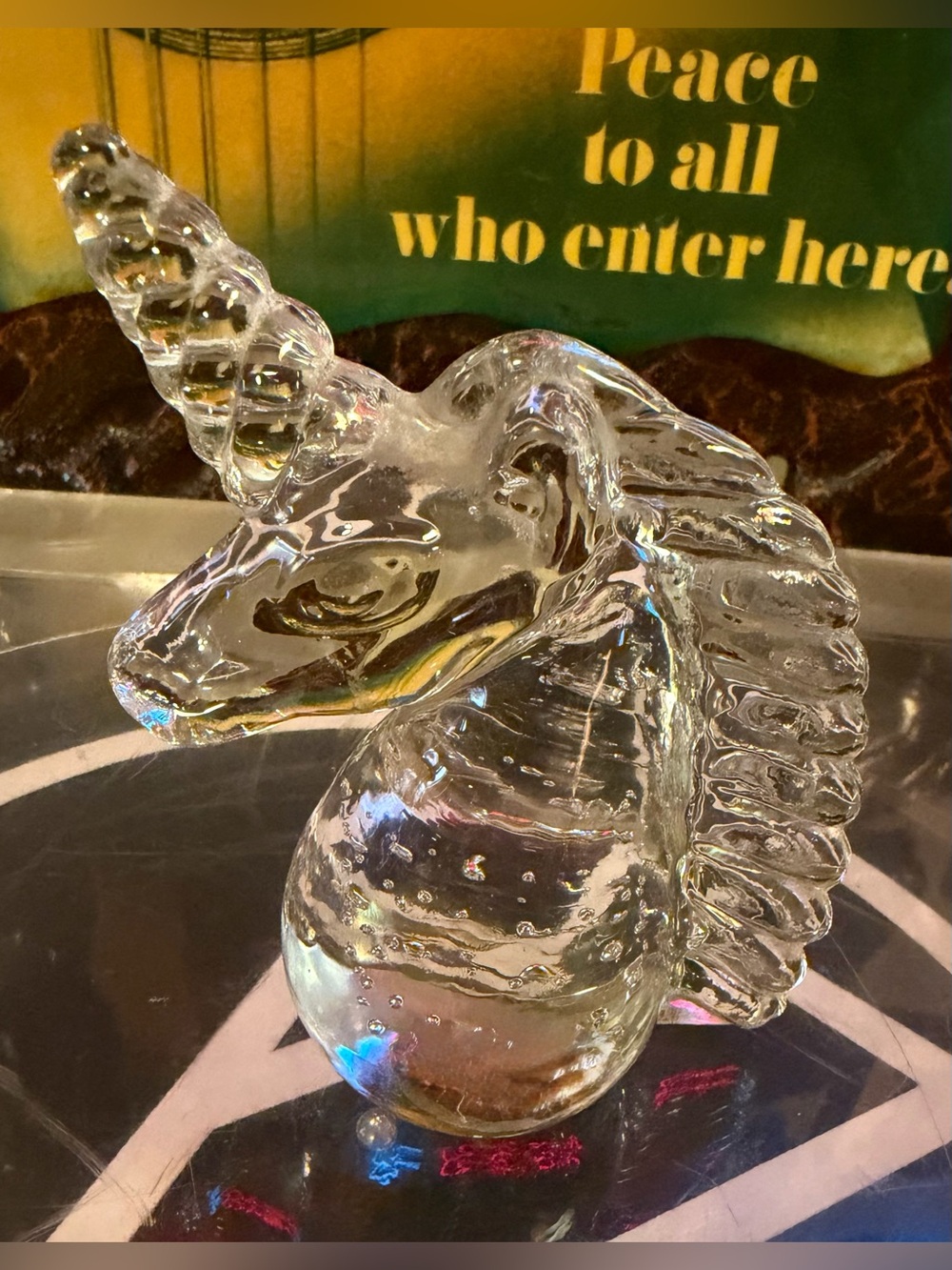 Vintage Art Glass Unicorn Head Bust Paperweight ✨